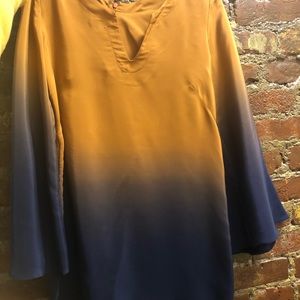 Ombré navy and orange silk mini shift dress